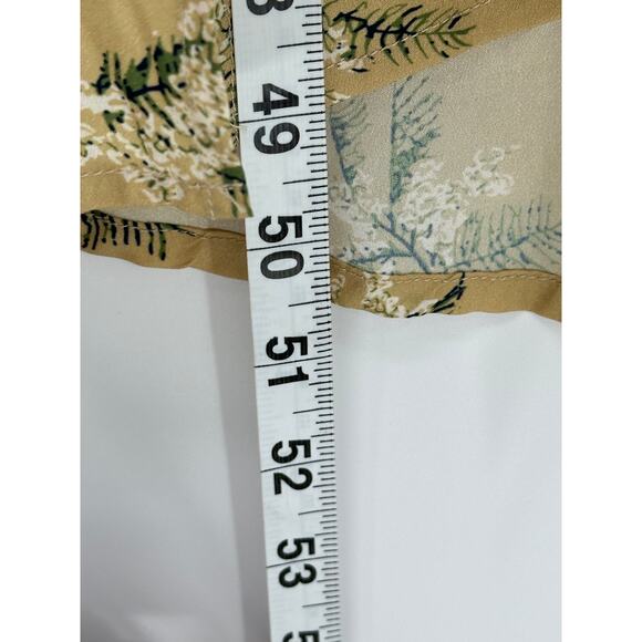 CAARA Lucca Midi Dress Yellow Green Floral Waist Tie Side Slits Vacay Office XS - Picture 10 of 11